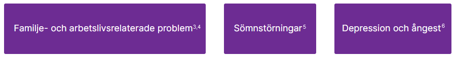 Tre lila boxar med vit text